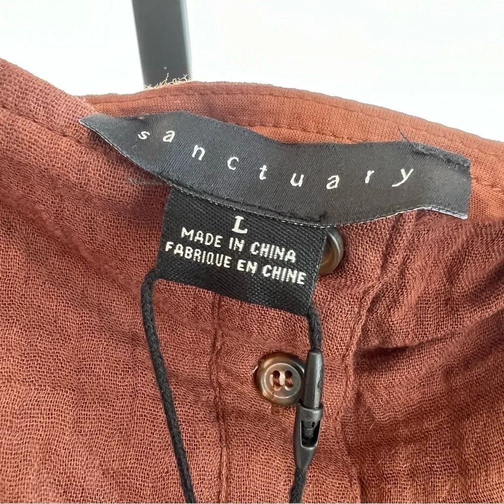 Sanctuary Square Neck Cotton Gauze Tie Waist Front Jumpsuit Hazelnut Brown Large - Picture 4 of 5